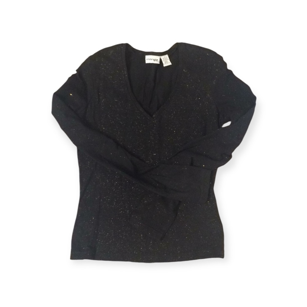 Energie Size Medium Black Long Sleeve Top With Gold Glitter Flecks